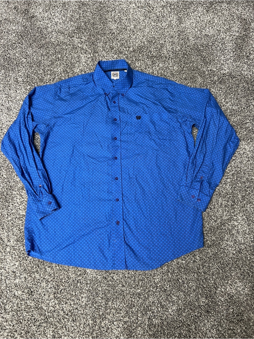 Cinch Men's Royal Blue Geometric Button-Down Shirt Western Rodeo